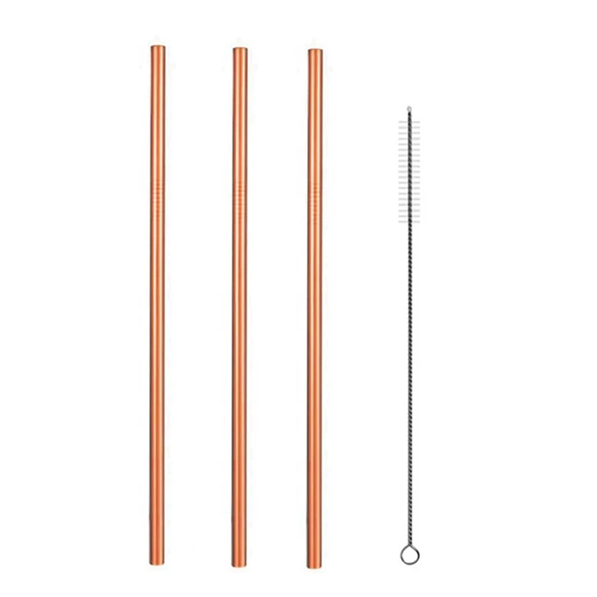 4PCS Resuable Stainless Steel Drinking Straws Home Kitchen Bar Beer Water Juice Drinkware Straws with Cleaning Brush Set - Цвет: 4PCS Rose Gold A
