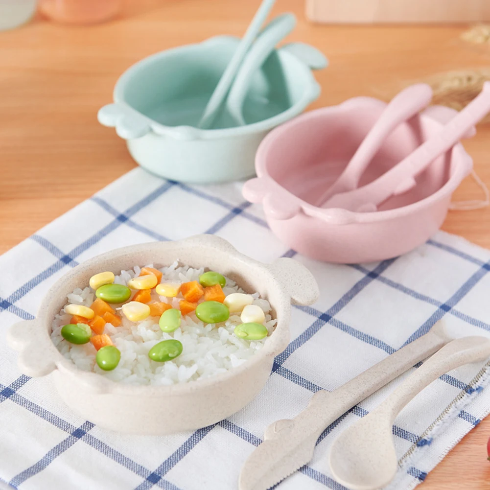 Детская миска из пшеничной соломы, детская посуда в форме рта рыбы, милая миска для риса, толстый набор из трех предметов