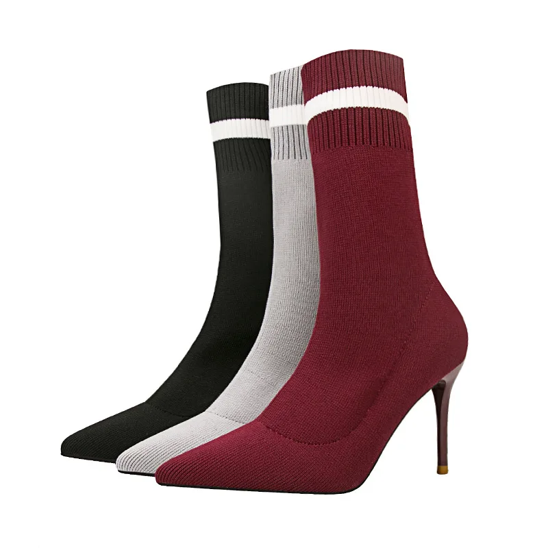 Вязаный эластичный сексуальный носок ботинки женские на ультратонком высоком