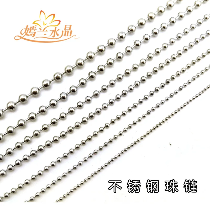 Crystal Accessories 304 Stainless Steel Bead Necklace Wave Bead Necklace round Beads Chain Tag Soldier Necklace New Products