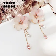 Новые трендовые Милые акриловые серьги в виде цветов, серьги с длинной цепочкой, серьги с кисточками и кристаллами для женщин, ювелирные изделия из цветов