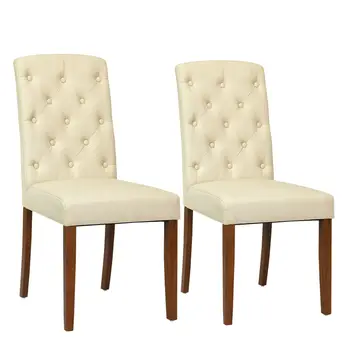 

Set of 2 Linen Fabric Wood Accent Dining Chair Tufted Modern Living Room Beige