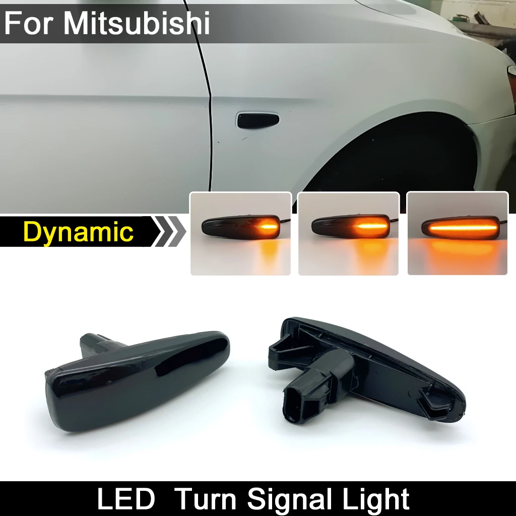 

1 Pair For Mitsubishi Lancer VIII Sportback Outlander Mirage Smoked Lens Front LED Side Marker Light Dynamic Turn Signal Lamp