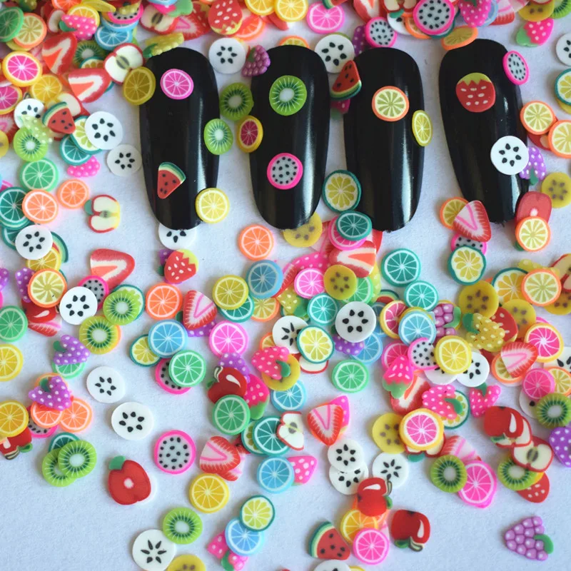 50g 1bag 3D Polymer Clay Tiny Fimo Cute Apple Orange Plum Blossom Kiwi Fruit Design Slices 2