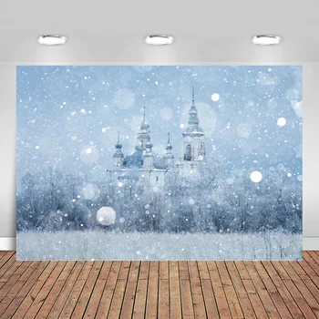 

7x5ft Winter Wonderland White Bokeh Castle Snowflake Palace Custom Photo Studio Background Backdrop Vinyl Banner