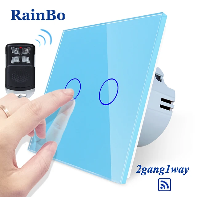 Rainbo Кристалл Стекло Панель ЕС Дистанционное управление настенный выключатель сенсорный выключатель света 2gang1way светодиодные лампы A1923CW/BR01 - Цвет: Blue