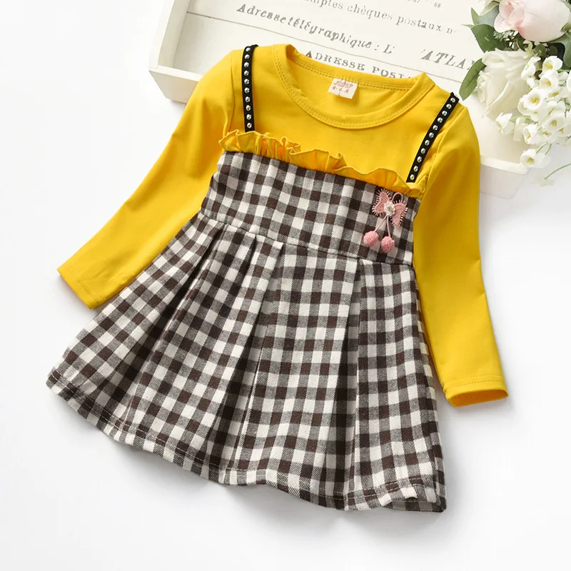 Onegame Toddler Baby Girl Dress Long Sleeve Fake Two Lace Princess dresses Spring Kid Clothes Cotton vestidos | Детская одежда и