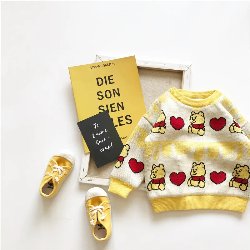 

Tonytaobaby Children's Wear Winter Children's Plush Sweater Warm Cotton Knitting Cute Little Bear Cartoon Pullover with Plush