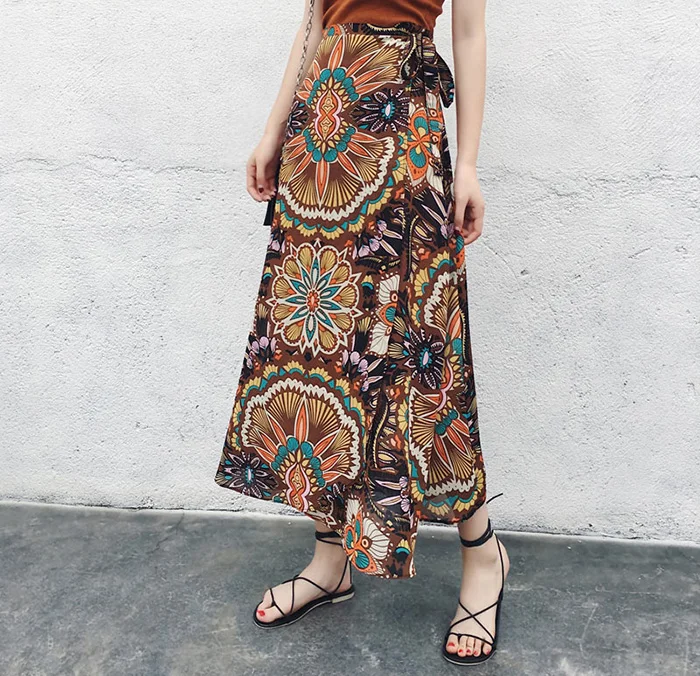 Женские юбки s Boho богемные с высокой талией цветочный принт шифон Асимметричные макси юбки длинные для женщин