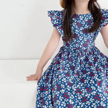 

Pre-sale 2020 Summer small Floral Fachiion girls clothing Blue Princess Party Holiday beach Girls Dress 24M 3 4 6 8 10 12Y