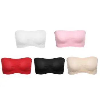 

Sexy Lady Stretch Boob Tube Top Women Girls Soft Strapless Bra wrapped Bralette Seamless Solid Underwear Padded chest Bande F0M6