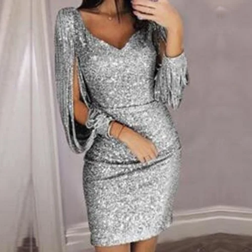 color as picture NBP002 пикантные Блестки Короткие платья для выпускного вечера с длинными рукавами мини v-образный вырез дешевые платья на выпускной шикарное платье на заказ для девочек - Цвет: color as picture