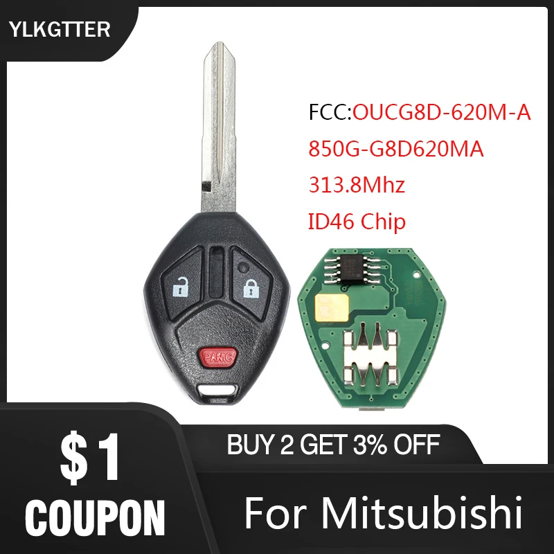 

YLKGTTER 313.8Mhz 4 Button Smart Remote Key For Mitsubishi Galant Eclipse 2007 - 2012 with OUCG8D-620M-A Transponder Chip ID46