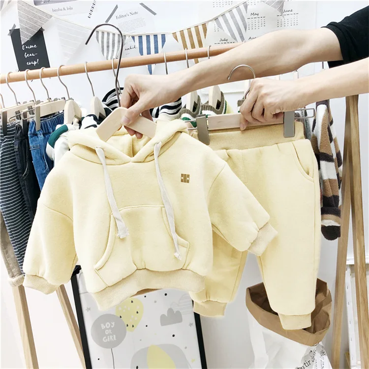 

Korean-style Baby Fleece Set Clothes Men And Women Small CHILDREN'S Western Style Hoodie Western Style Two-Piece Pants Fashion