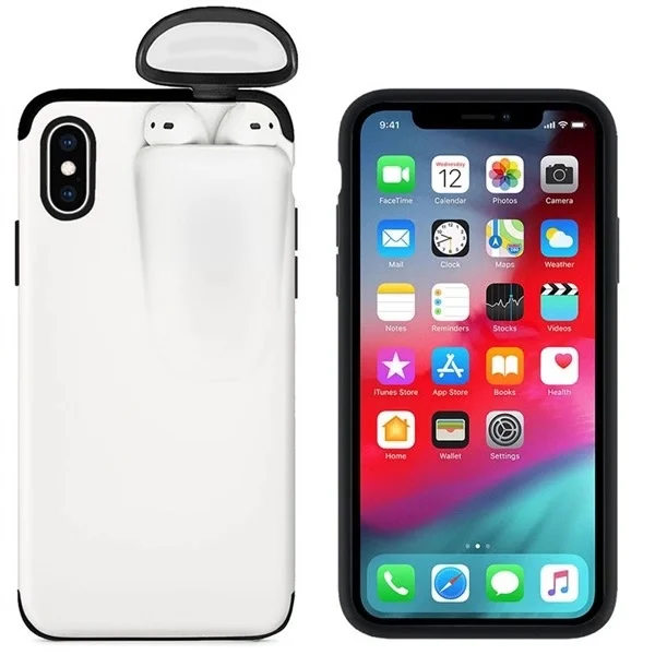 2 в 1 чехол для телефона наушники коробка для хранения для iPhone 11 Pro XS MAX XR X 7 8 Plus Airpods 1 2 Мягкий силиконовый чехол с колпачки для гарнитуры