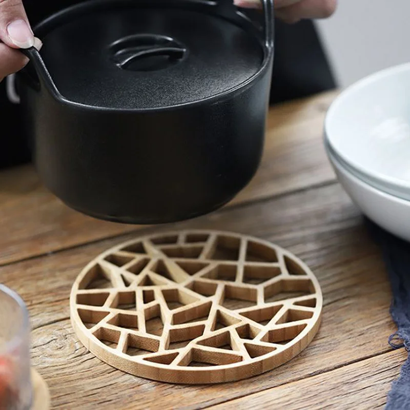 Высококачественный Бамбуковый Коврик для чайника, креативный полый круглый многофункциональный коврик, бытовые кухонные аксессуары