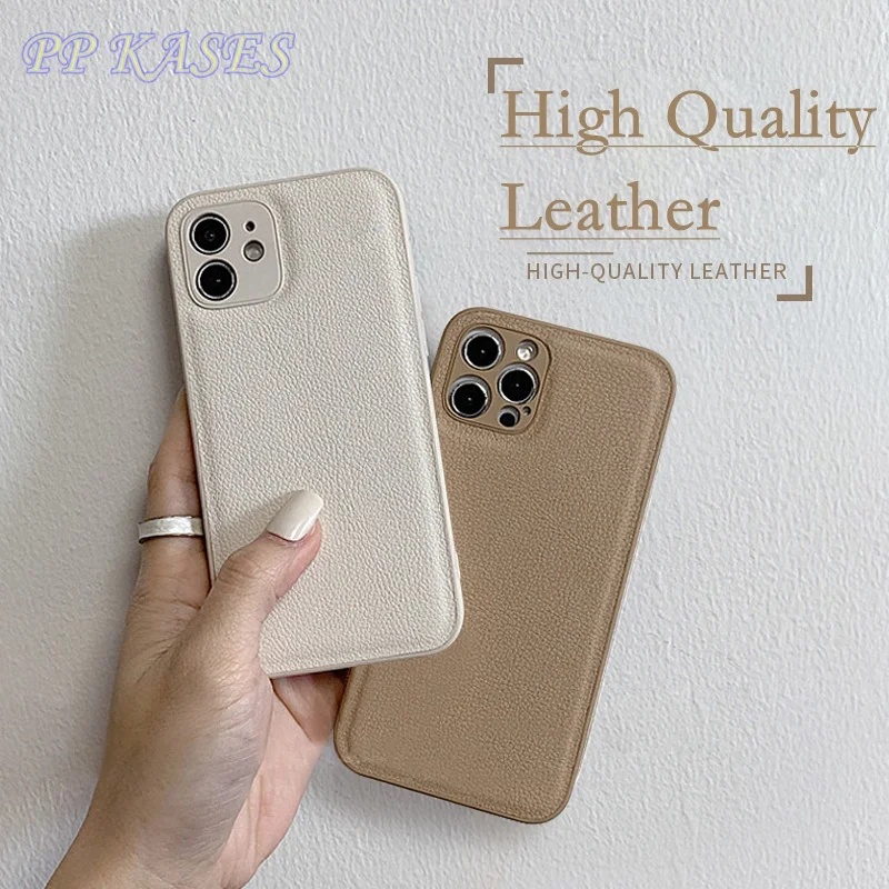 iphone 13 pro max case leather Retro High Quality Leather Case For iPhone 13 12 Pro Max 11 XS Mini 7 8Plus Camera Protection Khaki Matte Silicone Plain Color best case for iphone 13 pro max