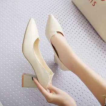

Fashion Thick With Single Shoes Wild Two Wear Pointed Black Work Shoes OL Professional Womens Shoes Concise Elegant High Heels