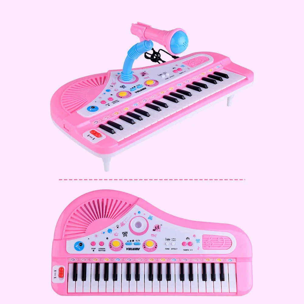 Детские Музыкальные инструменты для детей; большие размеры 37-ключ вставные микрофон С микрофоном мульти-Функция музыкальное пианино игрушки Раннее Childho