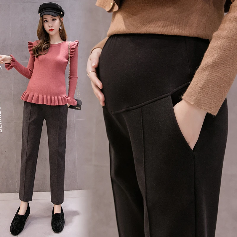 Autumn Thick Woolen Elastic Maternity Pants-3