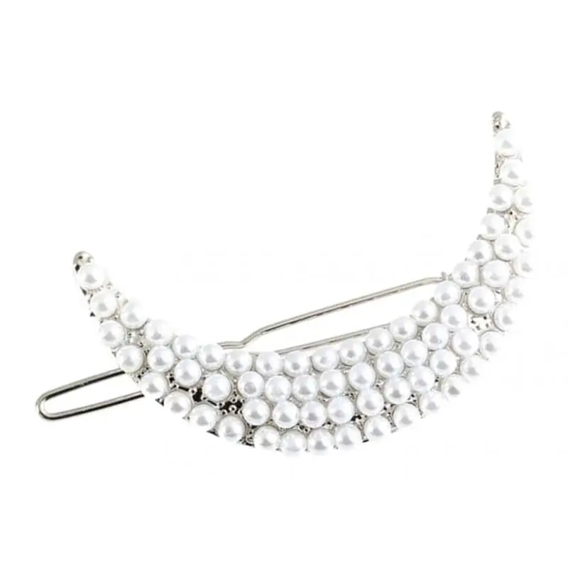 2Pieces Women Ladies Charm Moon Shape Hairpin Pearls Hairclip Headwear
