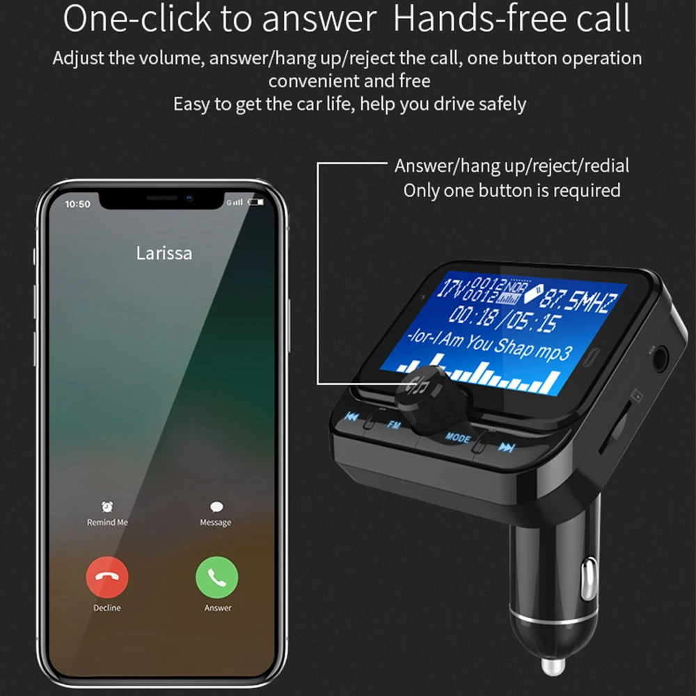 Carregador de Carro Bluetooth Player Carro Inteligente Transmissor fm Duplo Usb Handsfree Modulador Bc32 1.8 Lcd Mp3 7 Bc32 1.8