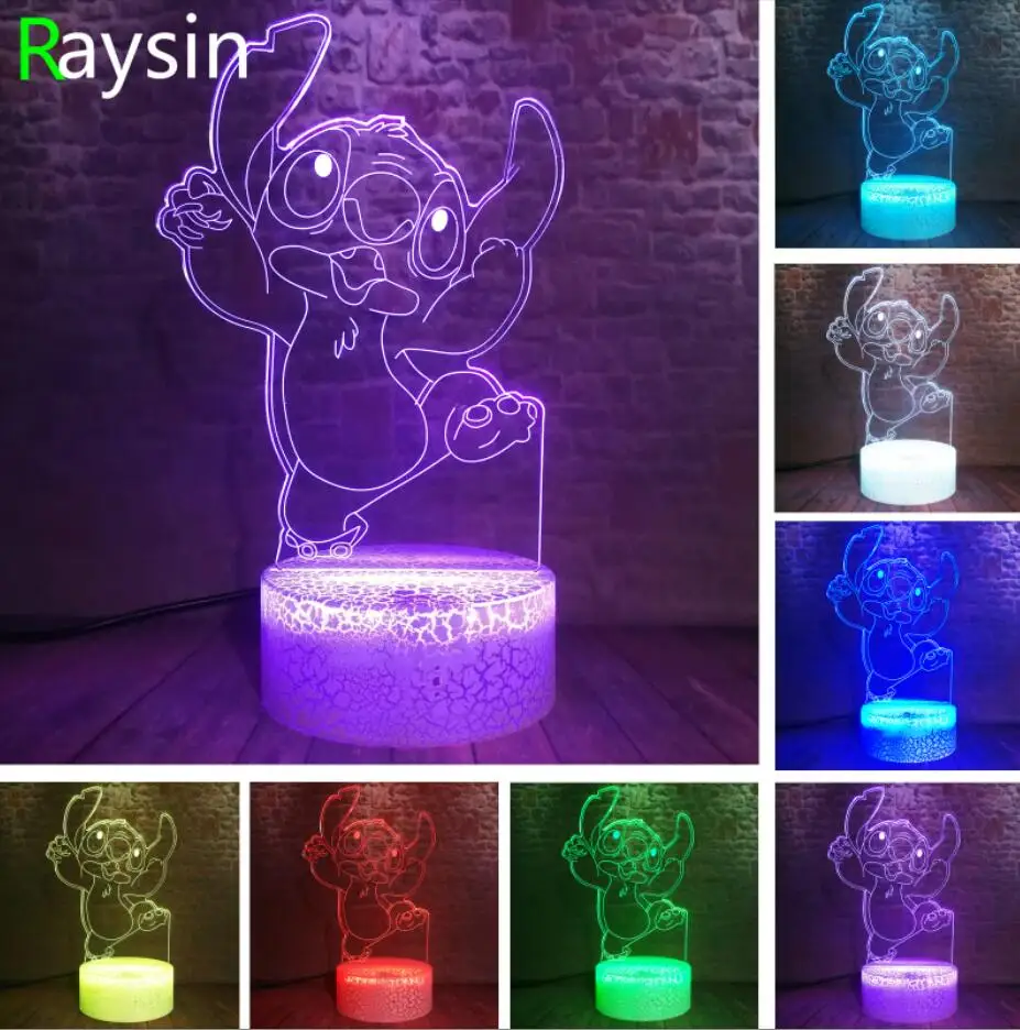 Мультяшная тематика «Лило и Стич» 3D Светодиодная лампа для спальни настольные семейные украшения на заказ 7 цветов умный сенсорный контроль ночник детский подарок - Испускаемый цвет: Stitch 2