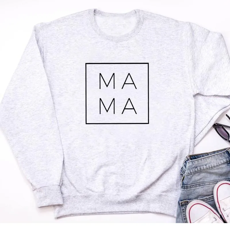 Серый MAMA Square Print Women Sweatshirts Casual Hoodies For Lady Girl Funny Hipster Jumper Drop Ship SW-24 - Цвет: Серый