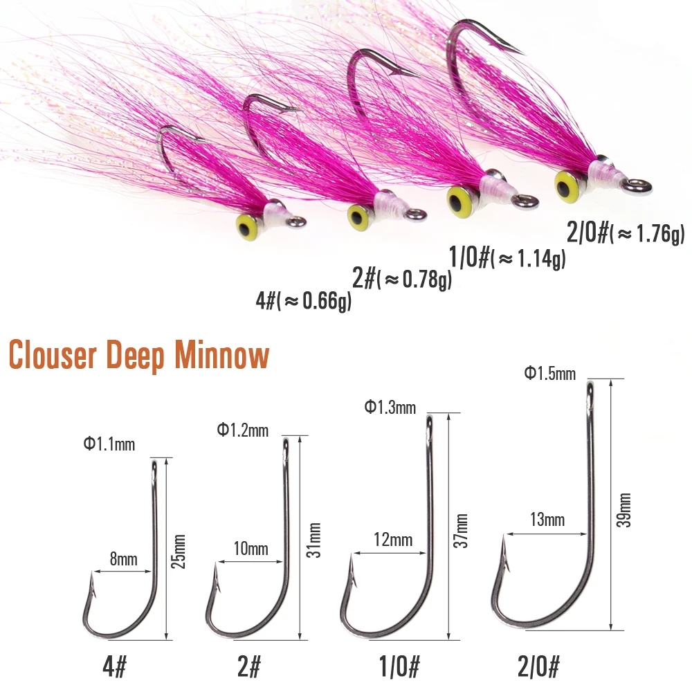 ICERIO 3PCS Stainless Steel Hook Clouser Minnow Streamers Artificial Flies Bass Saltwater Fishing Fly Lure Bait