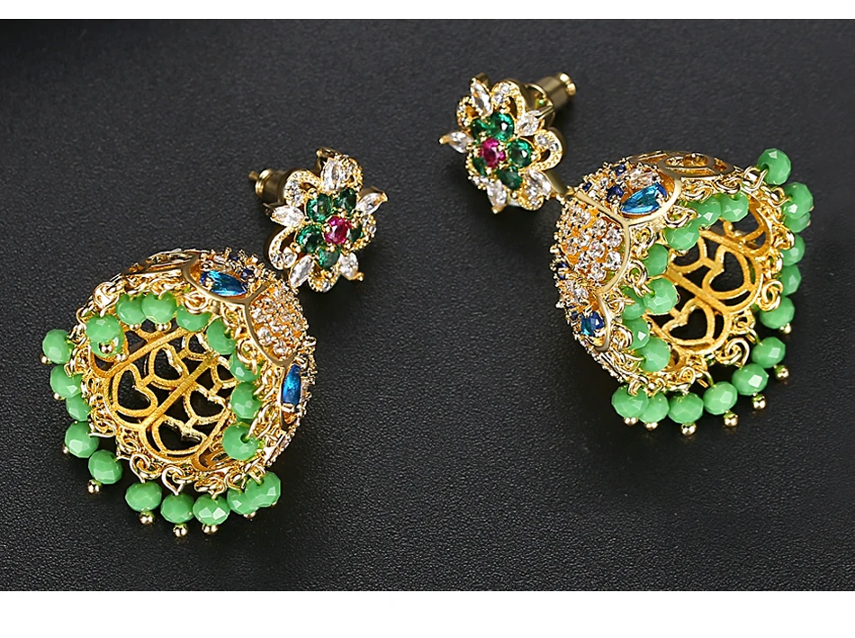 LUOTEEMI индийский Jhumka кристалл бусины Свадебные Висячие серьги для женщин Свадебные вечерние кисточки Pendientes Femme рождественские подарки