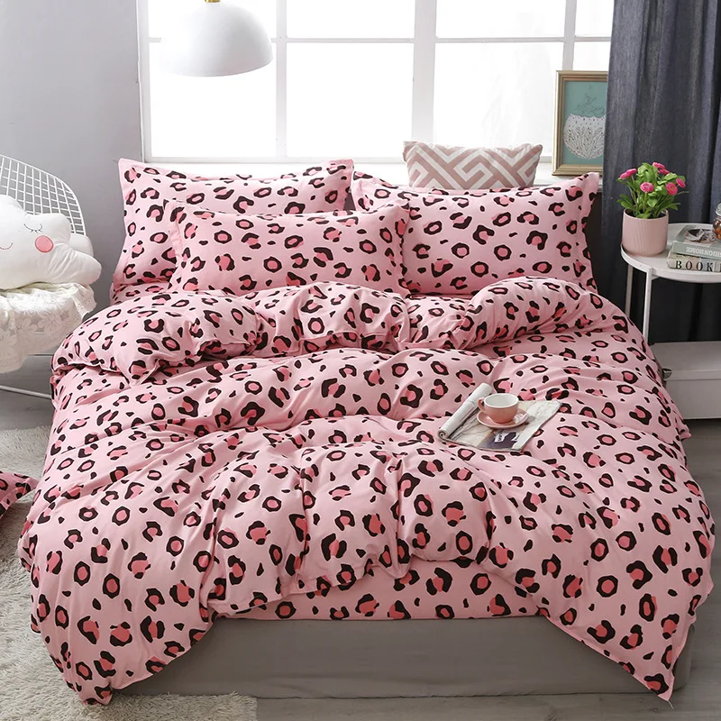 

SILIKOLOVE 4pcs/Set Leopard Pink Comforter Bedding Sets Cotton Duvet Cover Set Pillowcase Bed Linen Linings Home Textile