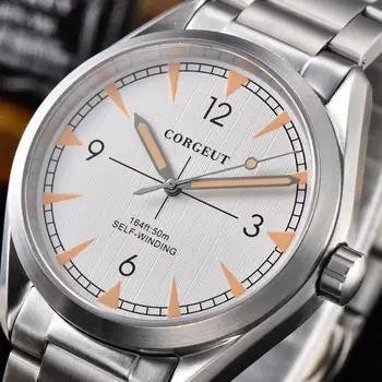 

Corgeut 41mm men watch white dial Miyota8215 Automatic Mechanical Sapphire crystal bracelet mens wristwatch SS steel bands