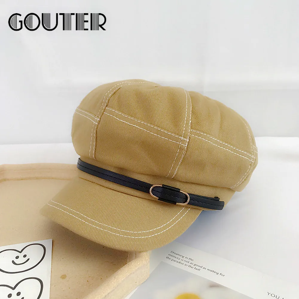 GOUTER Женская Классическая Кепка с поясом из искусственной кожи Newsboy кепка