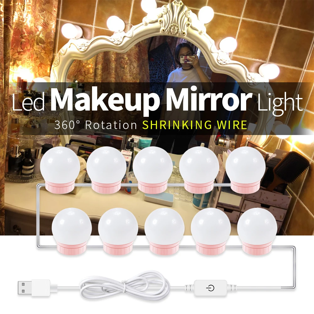

CanLing 12V Makeup Lamp Led Mirror Light Bulb Hollywood Makeup Vanity Lights USB Touch Dimmable Dressing Table Mirror Wall Lamp
