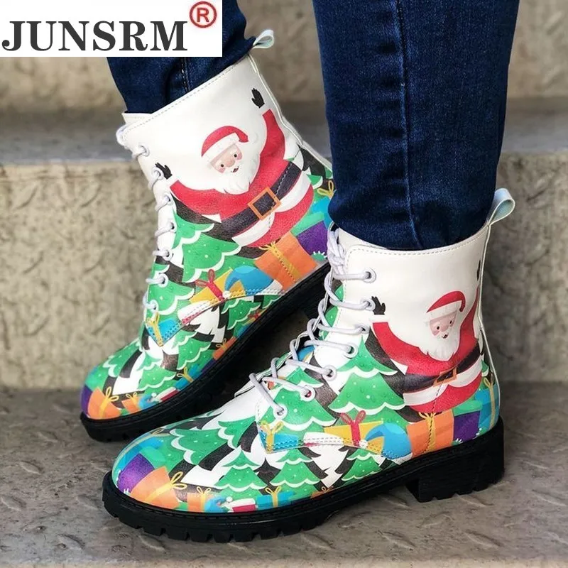 

Women Lace-Up Ankle Boots High Quality Leather Platform Winter Boot Woman Shoes Fashion Santa Claus Women Boots Botas Mujer