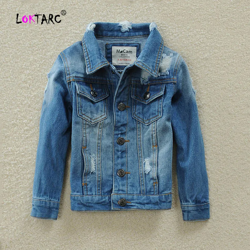 LIght Blue LOKTARC/джинсовая куртка для мальчиков, одежда для детей, стирка, синие хлопковые пальто на пуговицах, уличная детская джинсовая куртка для подростков, верхняя одежда - Цвет: LIght Blue