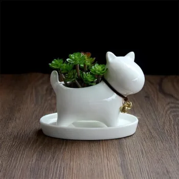 

Cartoon Animal Cart Dog Pet Shape Flower Pot without Plant Office Desktop Decor Ceramic White Color Fleshy Flower Pot Planter