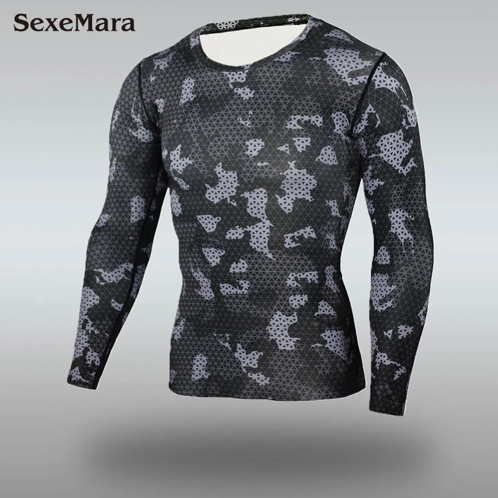 Only T-shirt Мужское камуфляжное компрессионное термобелье для бега, комплекты для фитнеса, мужские спортивные костюмы, кальсоны, Мужская одежда для спортзала, тренировок, трико - Цвет: Only T-shirt