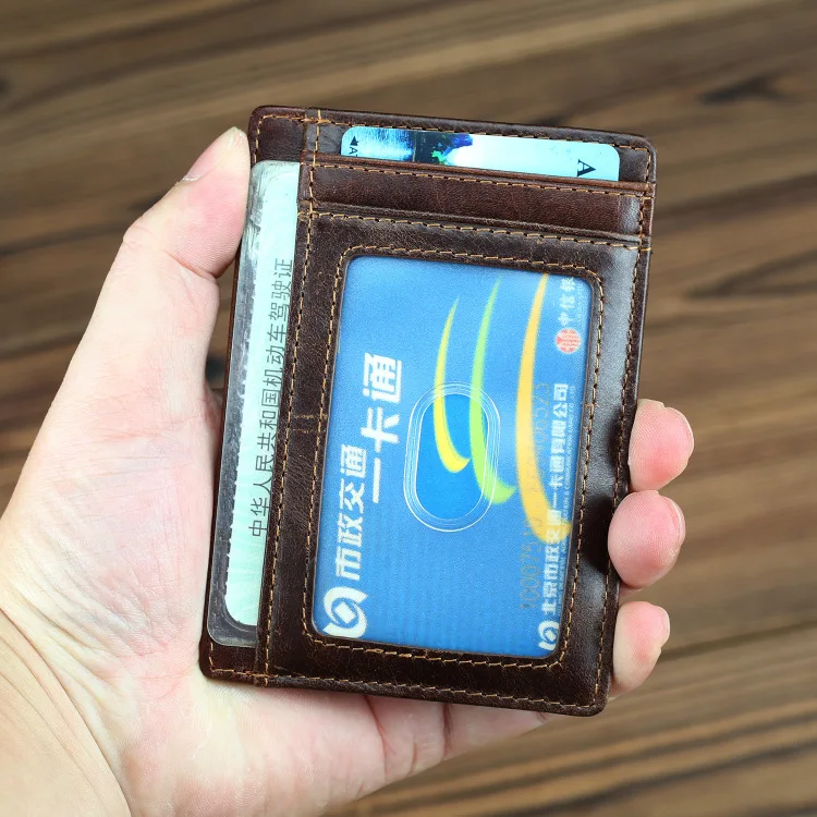 Натуральная кожа держатель для карт для мужчин винтаж Rfid Блокировка короткий Тонкий минималистичный передний карман кошелек портмоне чехол для кредитных карт