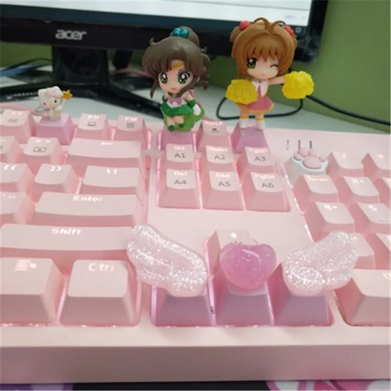 Teclado Mecânico Feito à Mão r4 Chaves Pbt Cor Keycaps Anime Chaveiro Personalizado Bonito Asas de Cristal - Imagem 4