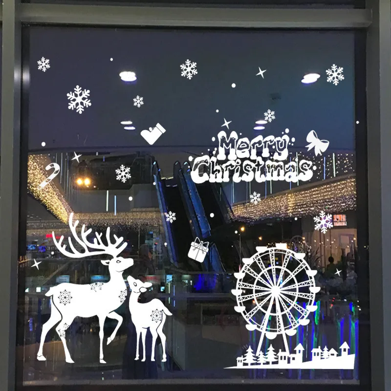 Веселые рождественские настенные наклейки на окна, стеклянные праздничные настенные наклейки, настенные панно с Санта-Клаусом, Новогодние рождественские украшения для домашнего декора - Цвет: style 32