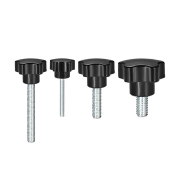 

uxcell 4 Pcs Star Knobs Grips M5/M6/M8/M10/M12 10/20/30/40/50/70/80mm Male Thread Steel Zinc Stud Black PP