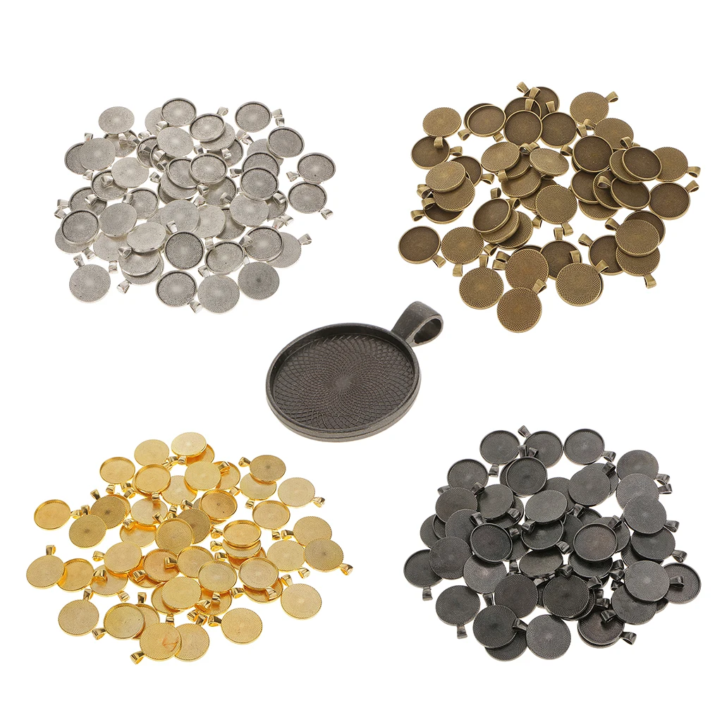 200pcs 25mm Round Pendant Blanks Cameo Bezel Settings Photo Jewelry for DIY Jewelry Making