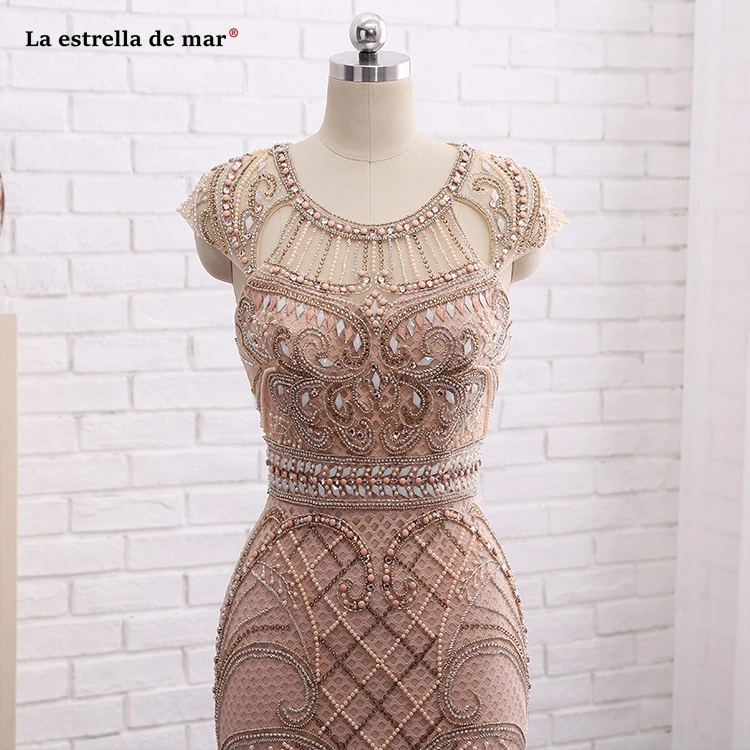Robe de soiree2020, новинка, расшитое бисером Шампанское, с коротким рукавом, цвета шампанского, сексуальное, Русалка, платье для выпускного вечера, роскошное, vestido de formatura longo