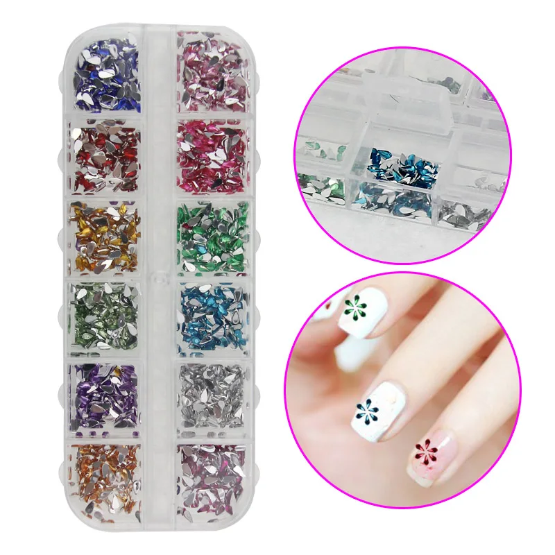 1600 шт хрустальные стразы для дизайна ногтей, 12 цветов, 3D декорации, инструменты для маникюра для салона «сделай сам», EY669