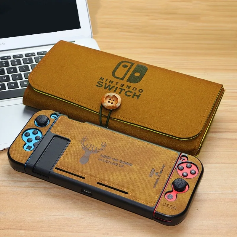 Brown Shell and Bag Тканевый чехол, силиконовый защитный чехол для задней панели Joy-Con, защита от пота, для переключателя с переключателем, с защитой экрана - Цвет: Brown Shell and Bag
