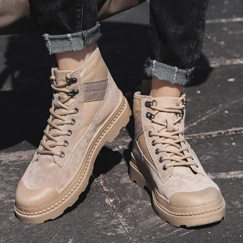 

Slip Resistant Army Youth Mens Soldier Ankle Boot Winter Faux Suede Man's Military boot Lace-up Male Safety Work Martin Booties