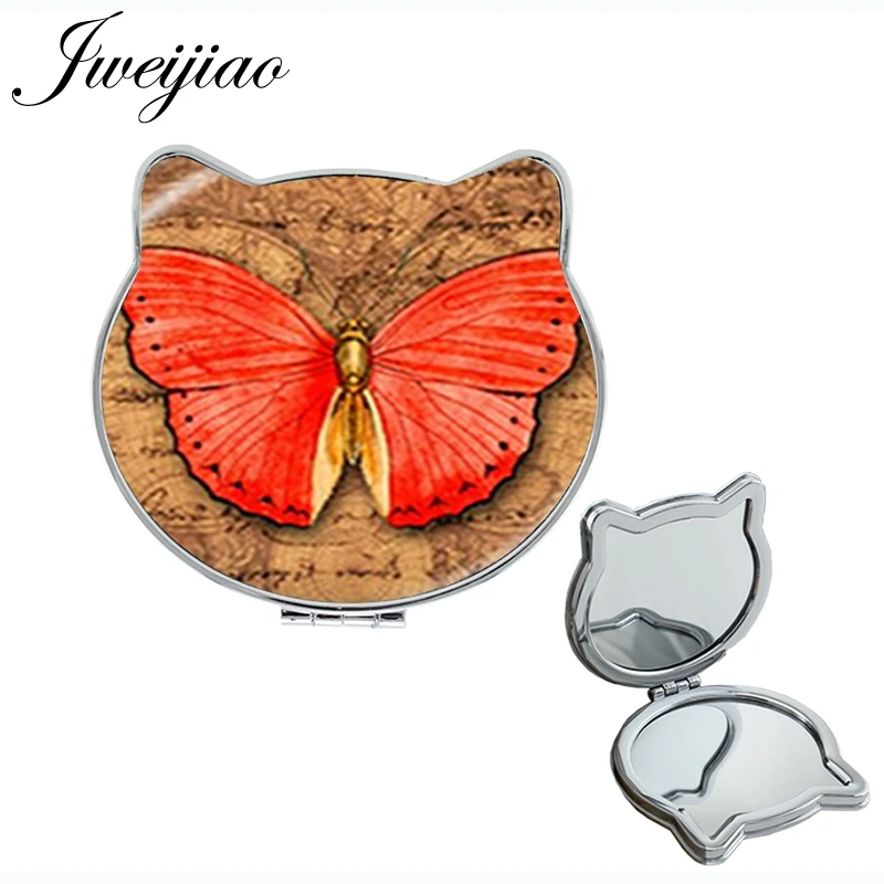 JWEIJIAO cute Butterfly specimens Gift Magnifier Ear Shaped Health PU Compact Hand Vanity Portable leather mirror spiegel D1249 - Цвет: D1261