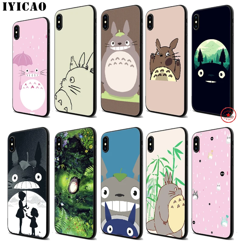 IYICAO My Neighbor Totoro Soft Black Silicone Case for iPhone 11 Pro Xr Xs Max X or 10 8 7 6 6S Plus 5 5S SE |