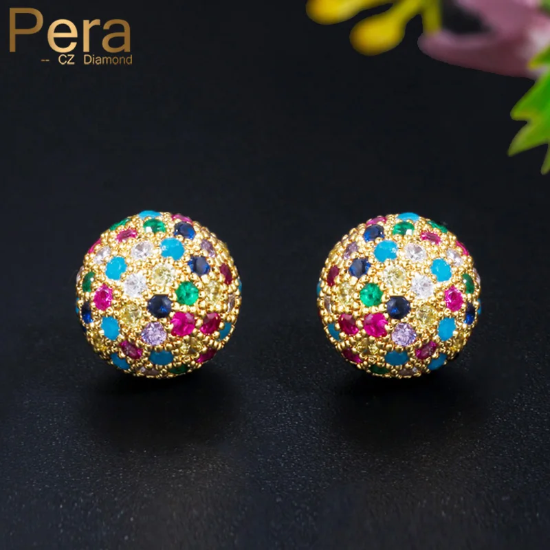 Pera Delicata Multi Rainbow Ball African Cz Zircone Colore Oro Giallo Carino Orecchino A Bottone Per Le Signore Nuovi Gioielli Alla Moda E564